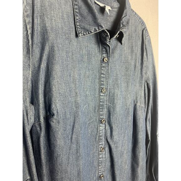 Style and Co. Women's Denim Blue Button Up Shirt Size 16 Roll Tab Sleeve - Picture 2 of 8